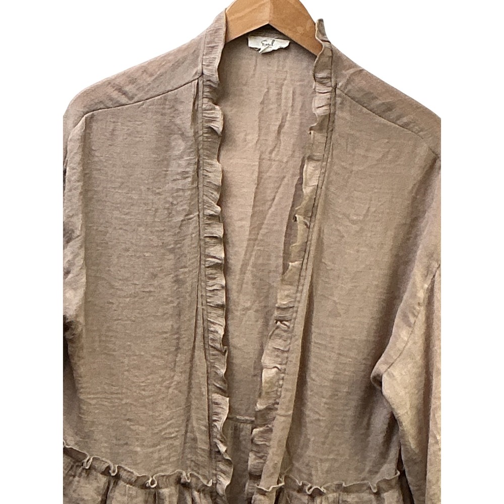 Easel Taupe Tencel Ruffle Tiered Kimono Cardigan ET3297 Mens Size Medium - Picture 5 of 11